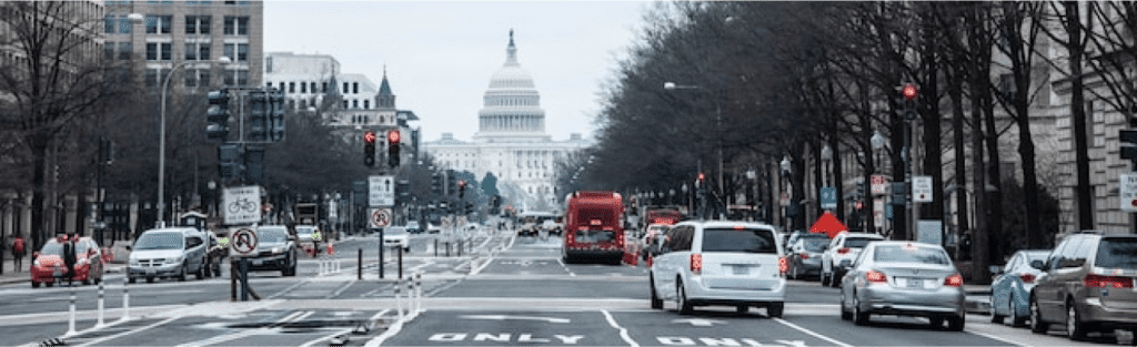 washington dc street with cars driving